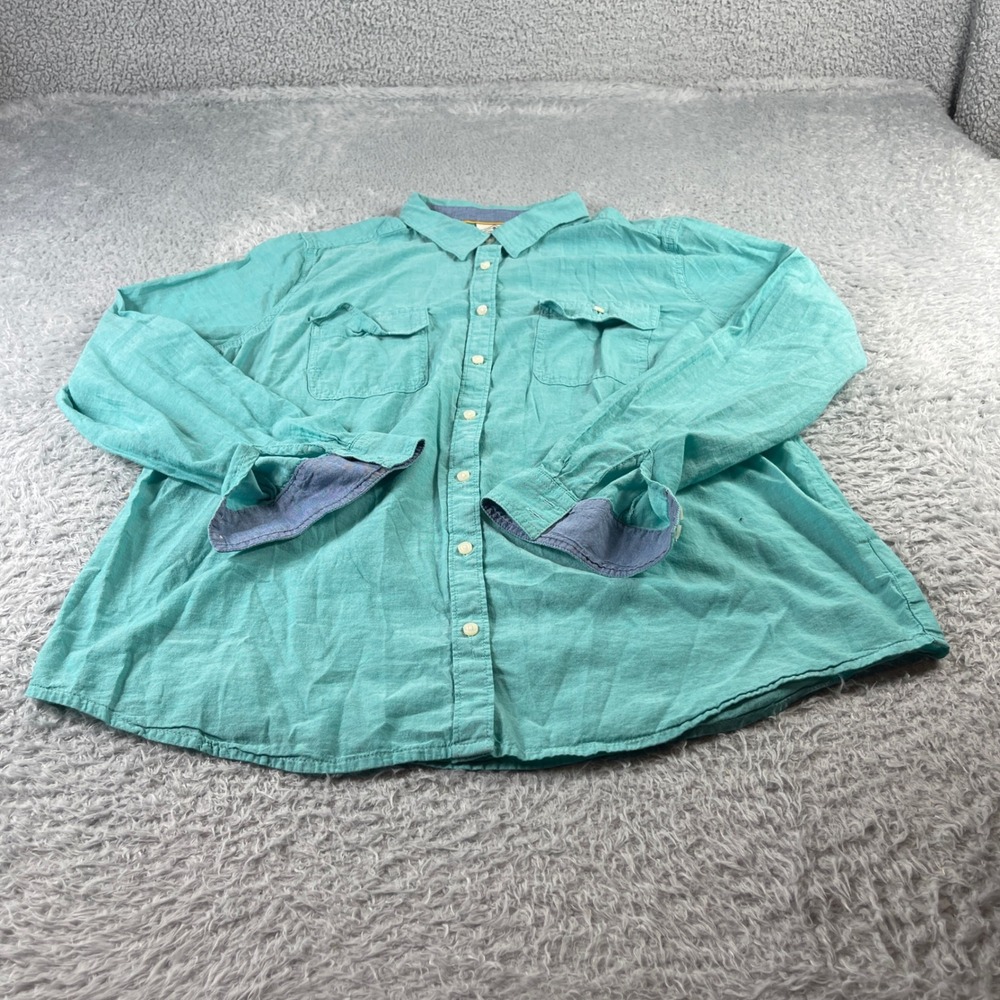 St Johns Bay Mens XL Teal Cotton Long Sleeve Button Down Shirt Turquoise 3986